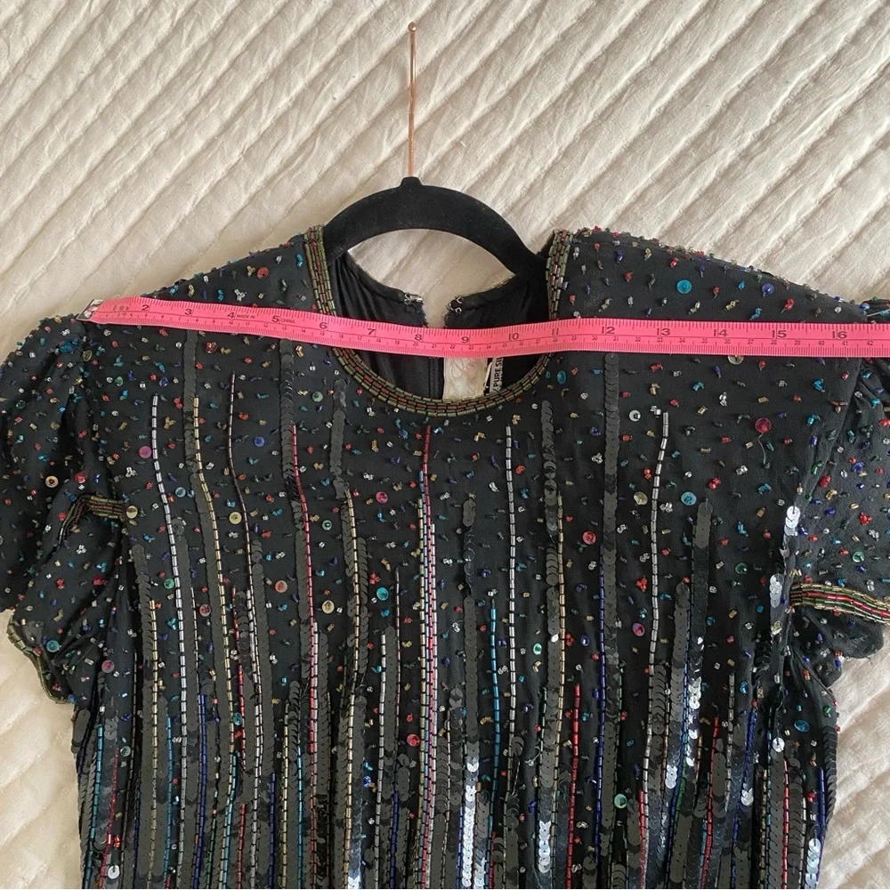 Liza Carr Vintage Silk Sequin Beads Ruffle dress Small/medium (see measurements) - Picture 11 of 11